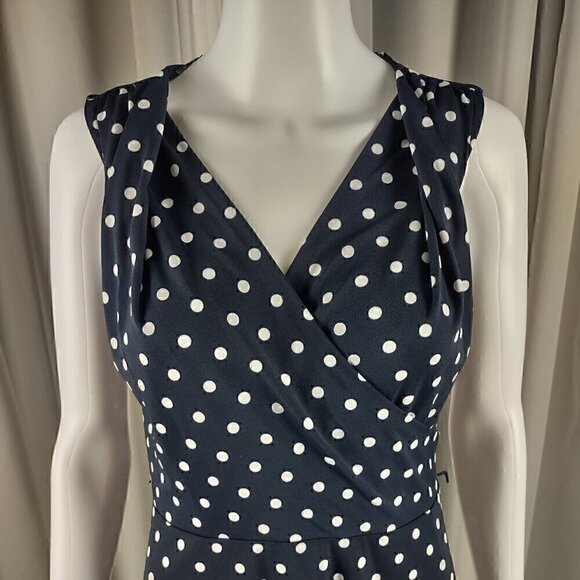 Jones New York Womens Black White Polka Dot V-Neck, Sleeveless Midi Dress Size S - Picture 2 of 10